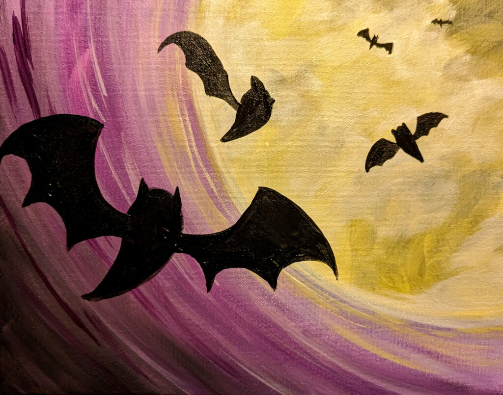 Halloween bat paint and sip art class