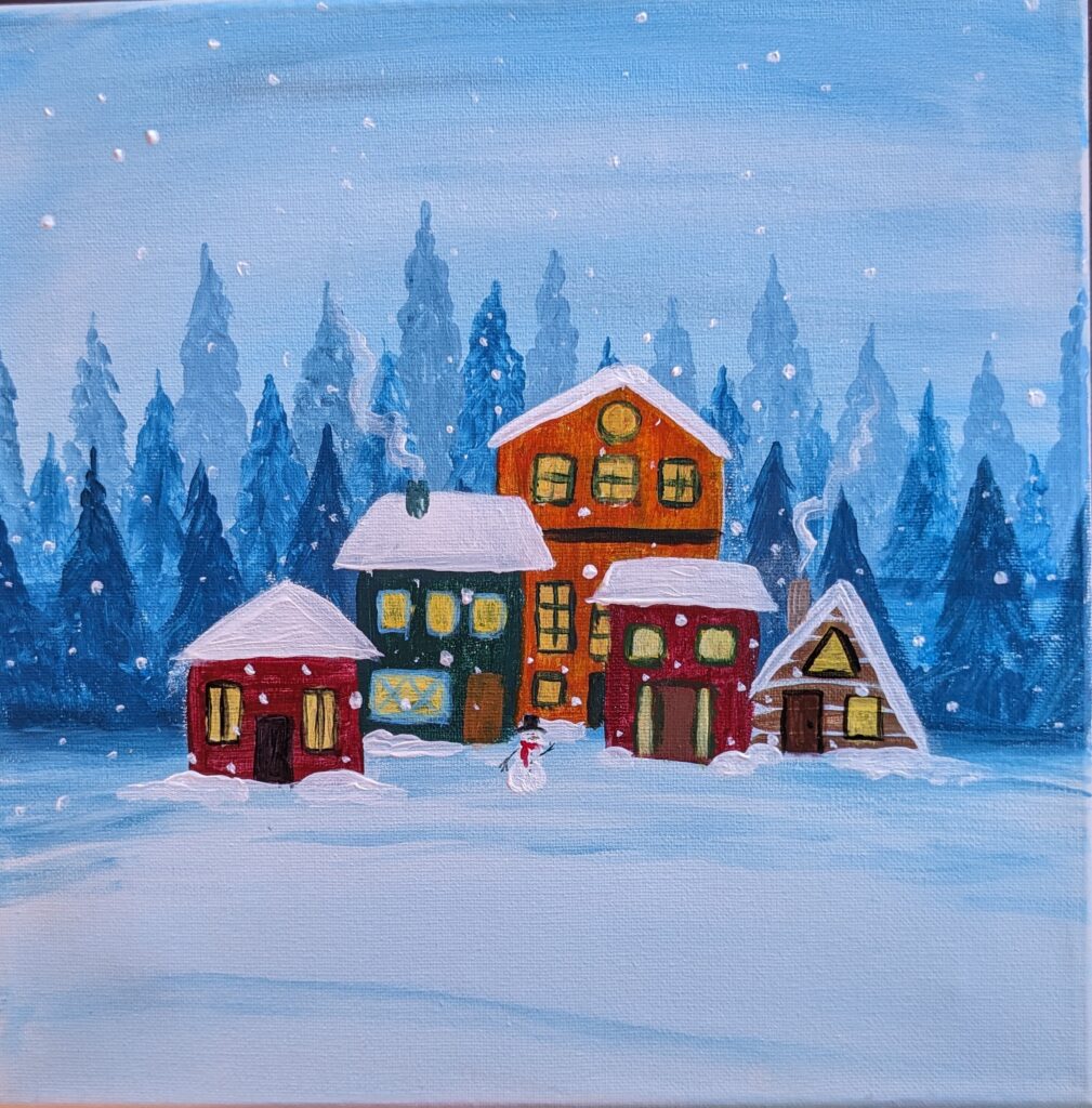 winter snow scene paint and sip class