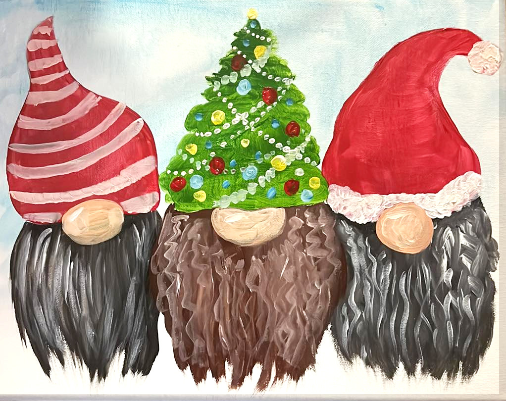 Holiday paint and sip paint party painting parties gnome crafts