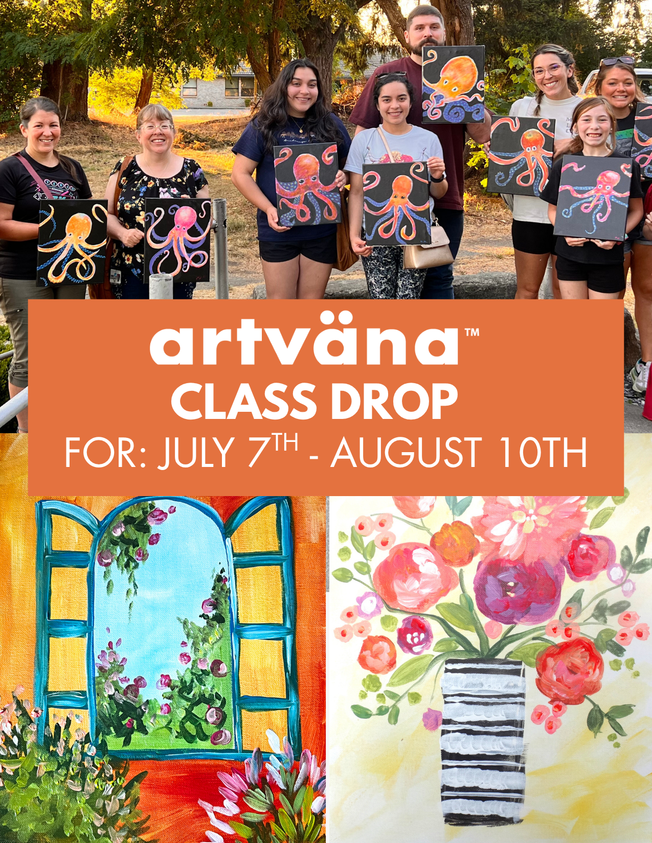 This weeks artvana art classes and paint and sips happening in Washington