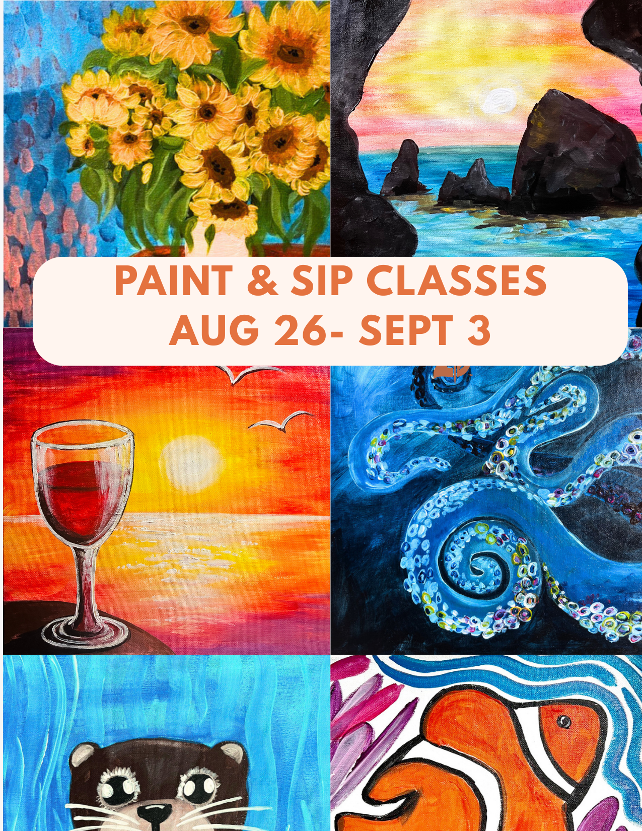 Paint and sip local art studio classes august and september 2025