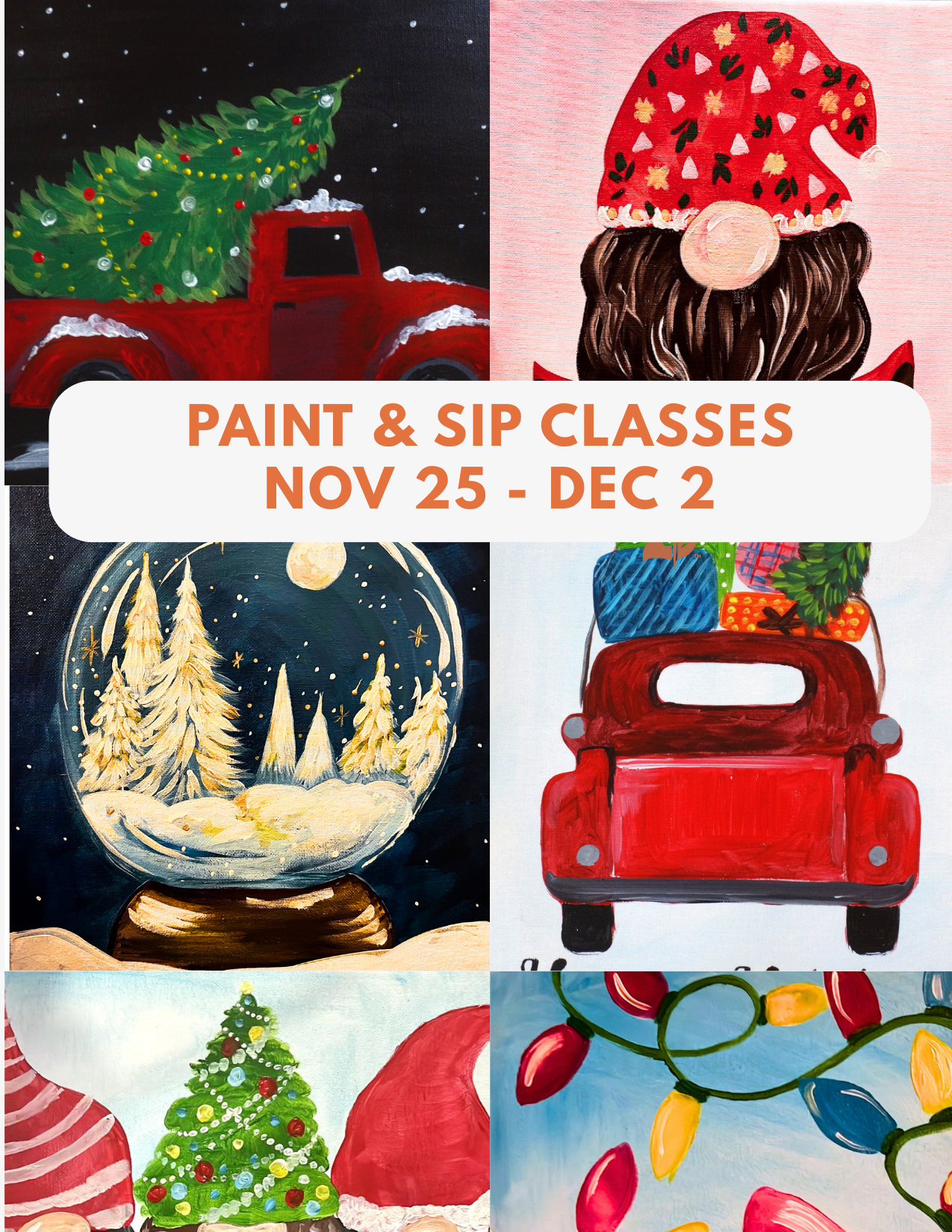 paint and sip classes art events workshops seasonal