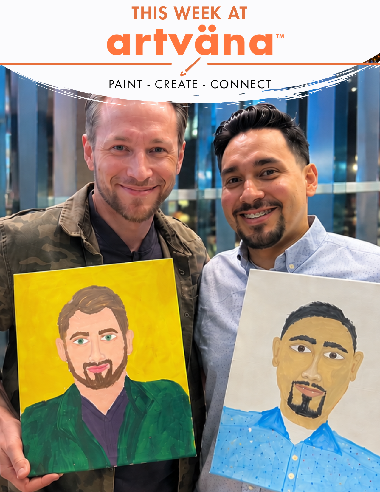 Two painters holding their artvana paintings