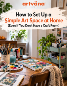 craft studio art making at home a cozy table set up for art by a window with paintbrushes